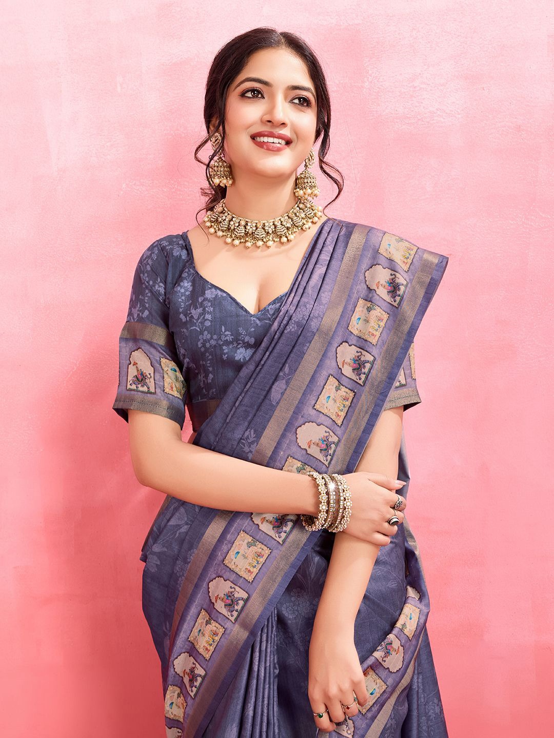 

Mitera Kalamkari Pure Silk Saree, Grey