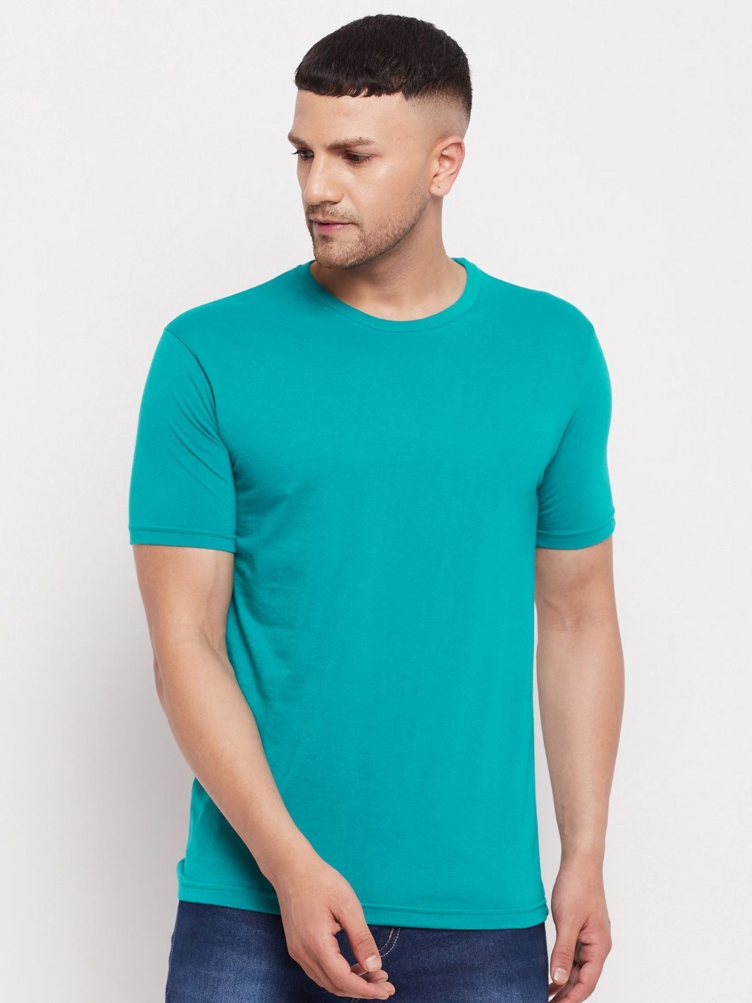 

LYCOS Men Solid Round Neck Cotton T-shirt, Teal