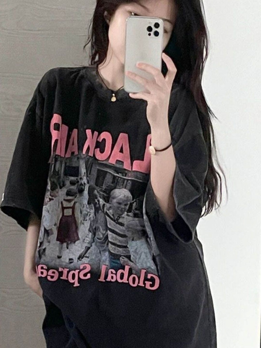 

StyleCast Women Photographic Printed Round Neck Cotton Oversized T-shirt, Black