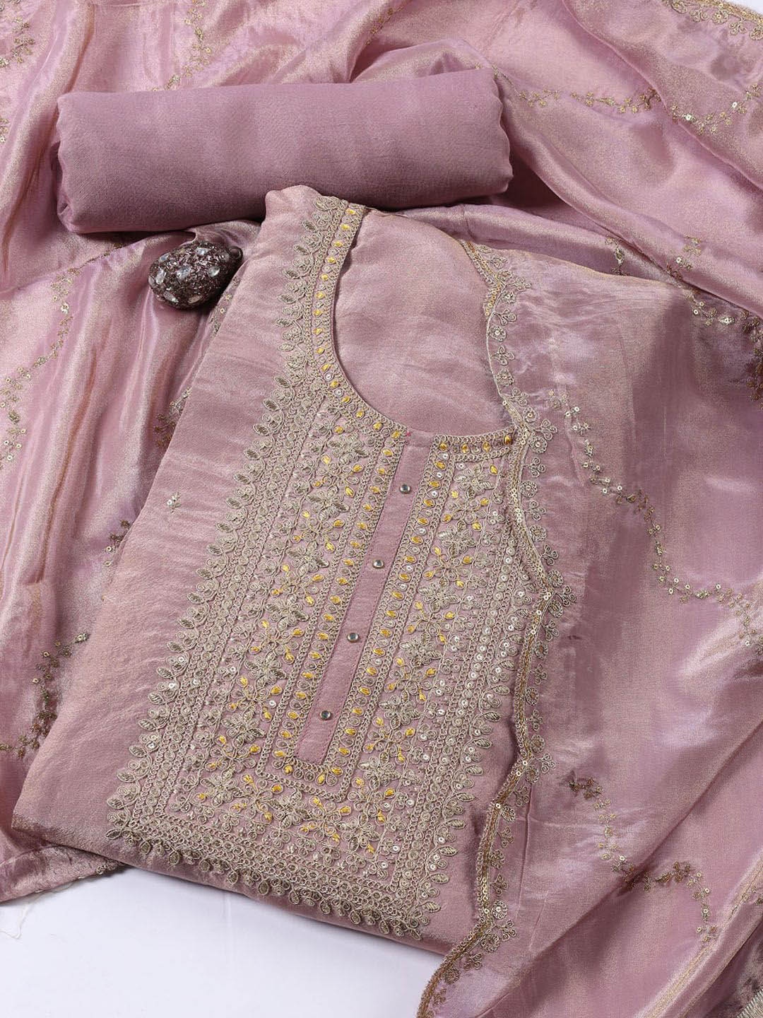 

Meena Bazaar Floral Sequinned Embroidered Unstitched Dress Material, Pink