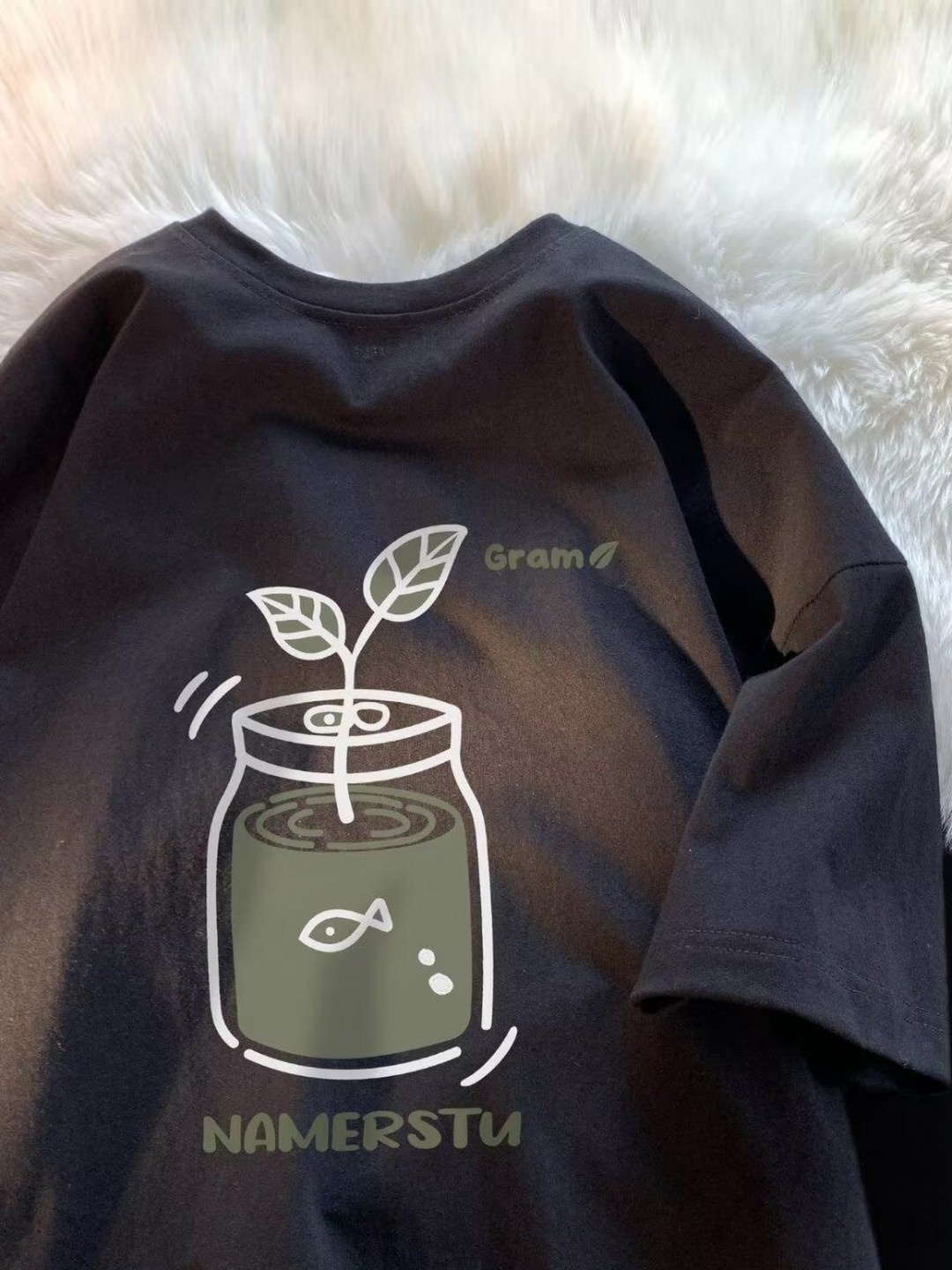 

HERE&NOW Men Floral Printed Round Neck Cotton Oversized T-shirt, Black