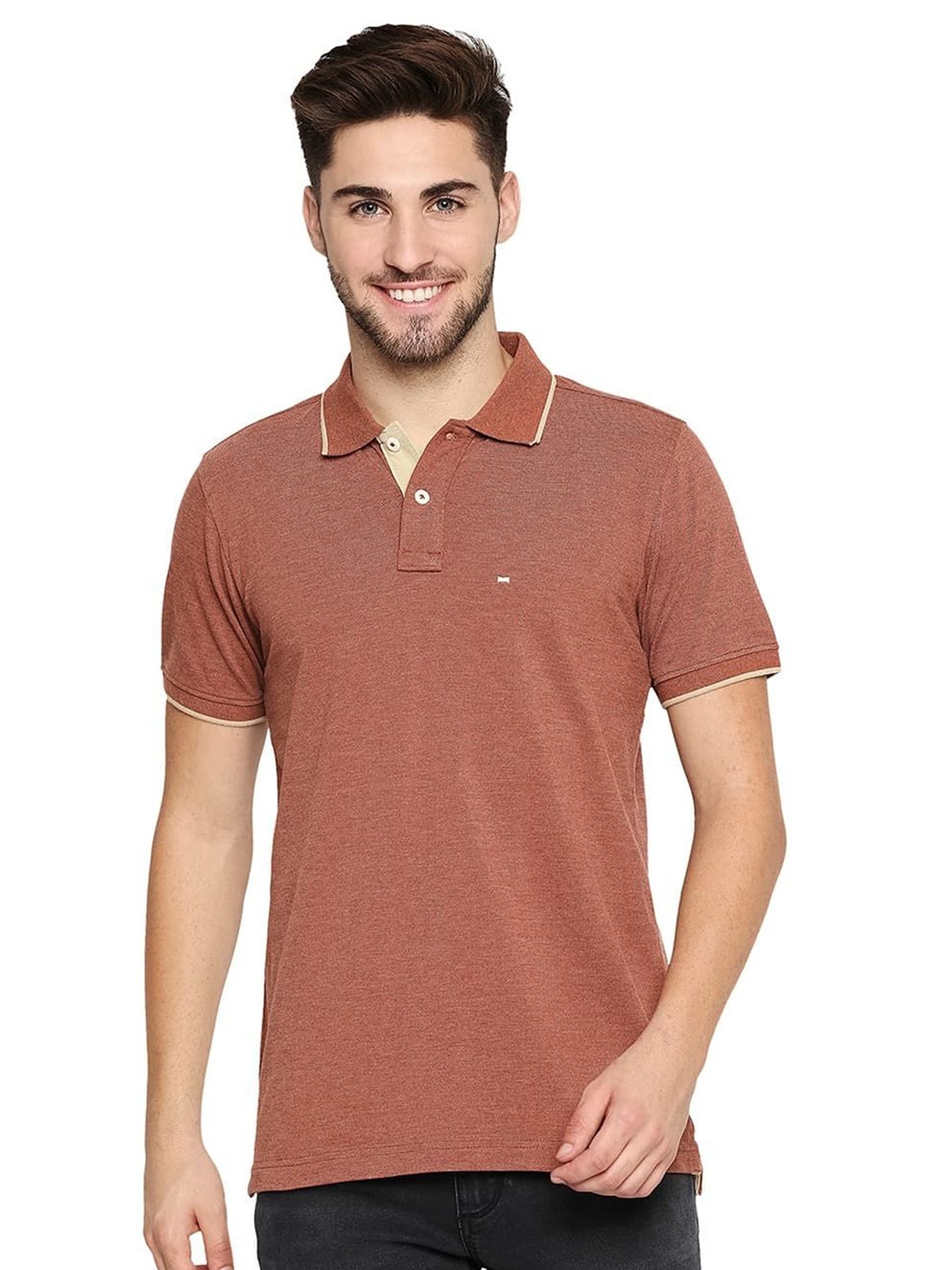 

Basics Men Solid Polo Collar Cotton T-shirt, Brown