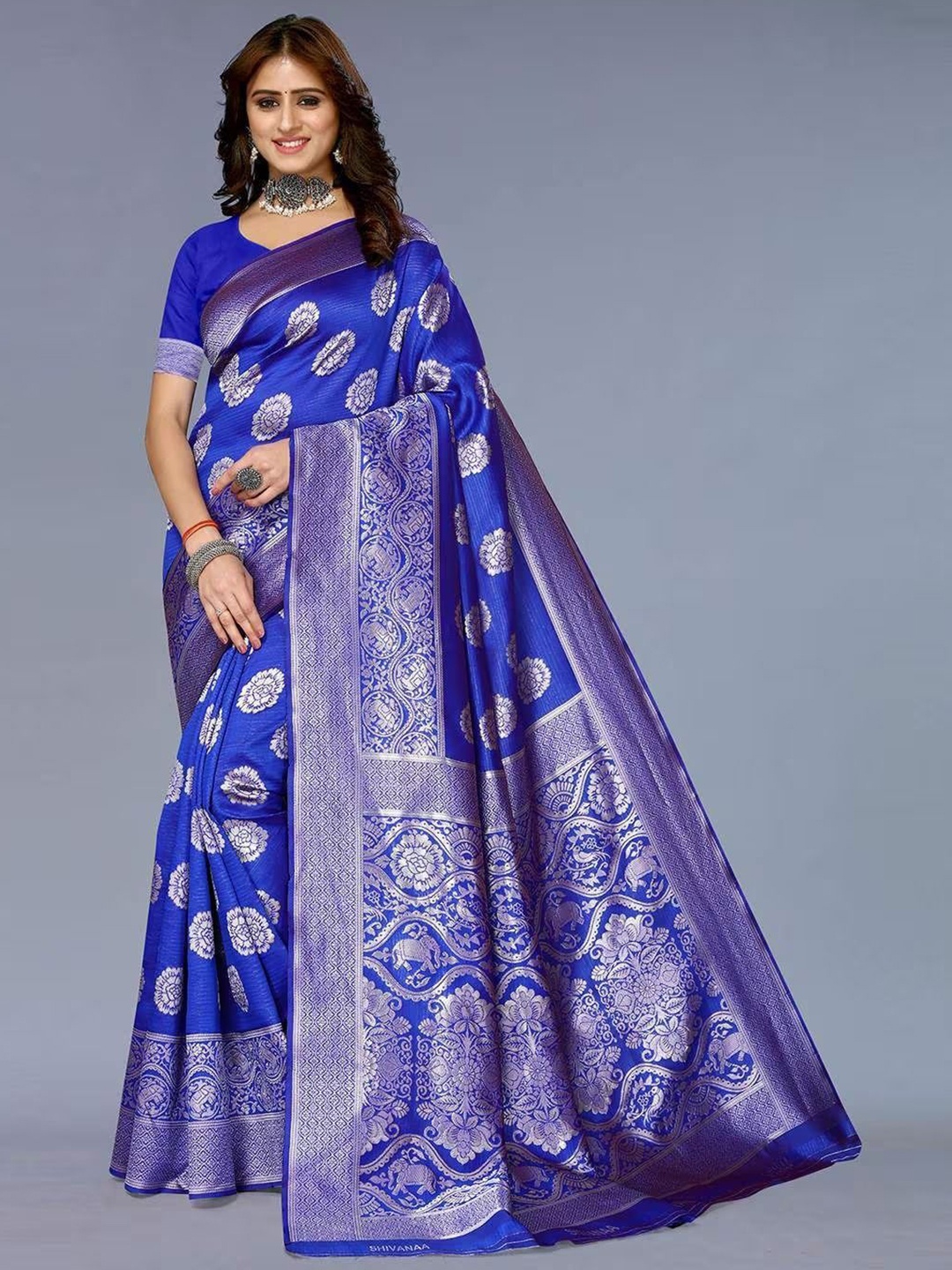 

Florence Woven Design Zari Pure Silk Kanjeevaram Saree, Blue
