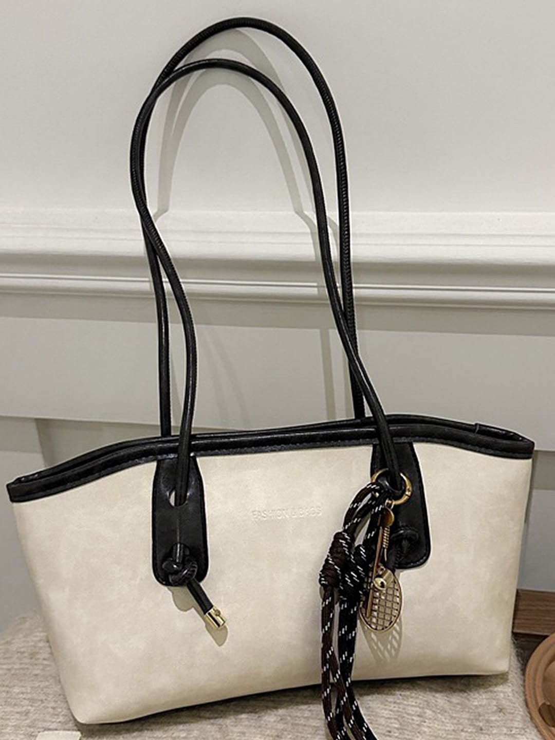 

LULU & SKY PU Shopper Shoulder Bag with Bow Detail, White