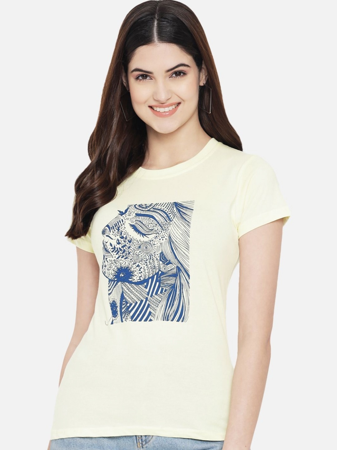 

Tromko Women Typography Printed Round Neck Regular Fit Cotton T-shirt, Cream