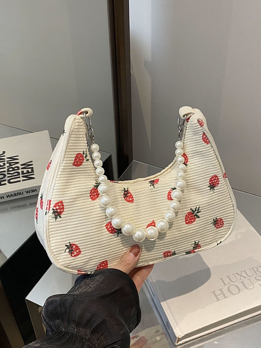 

LULU & SKY Textured Structured Hobo Bag, White