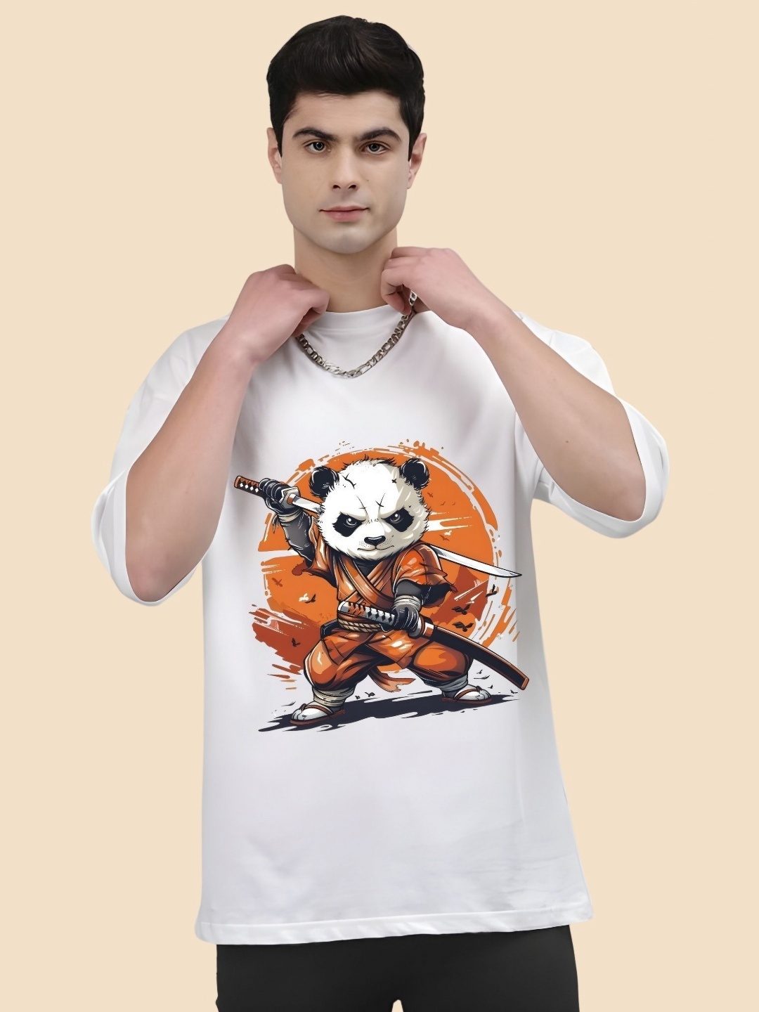 

SZN Men Graphic Printed Round Neck Cotton Oversized T-shirt, White