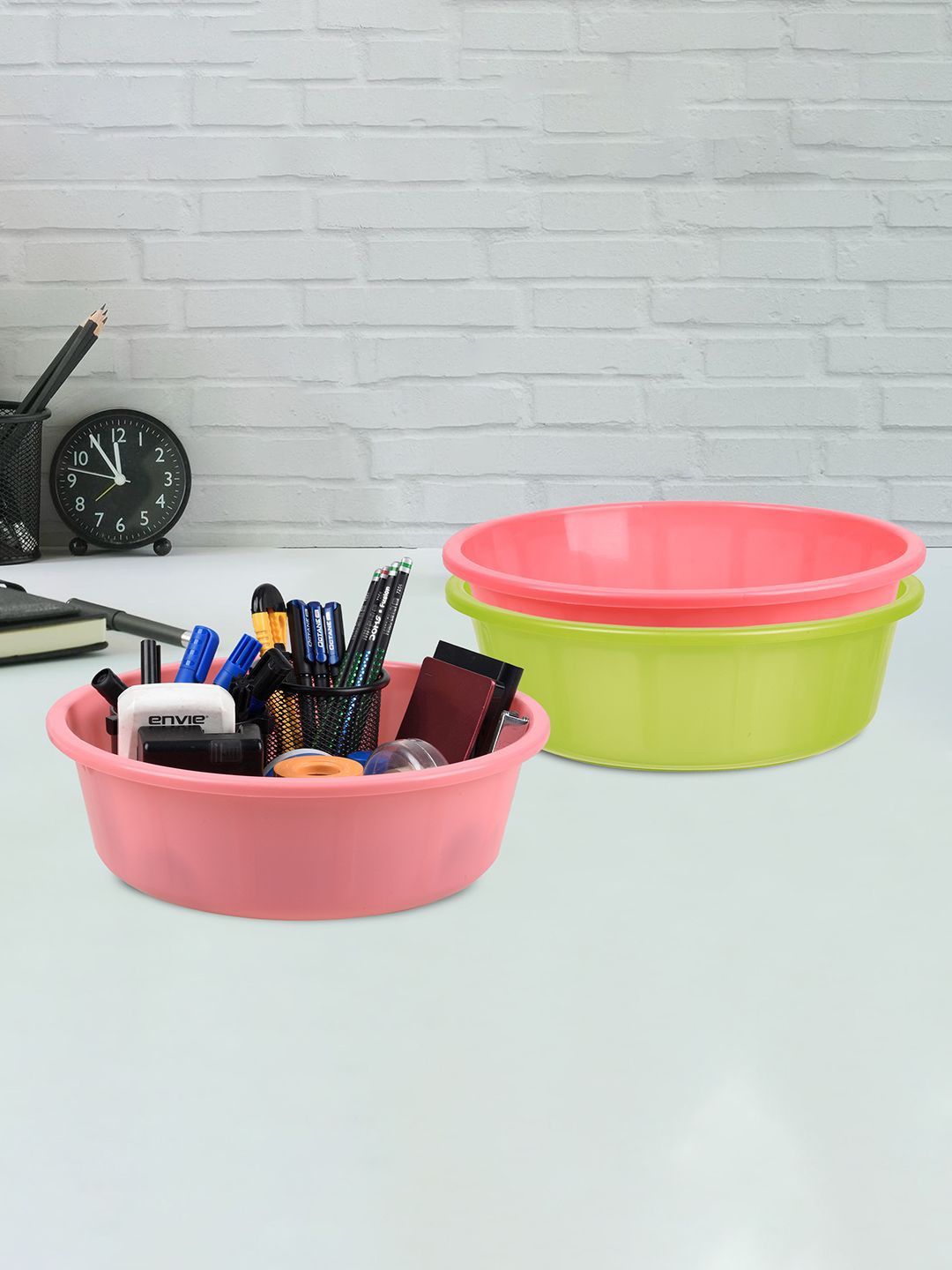 

Kuber Industries Green & Pink 3 Pieces Regular Desk Organisers 6L Each