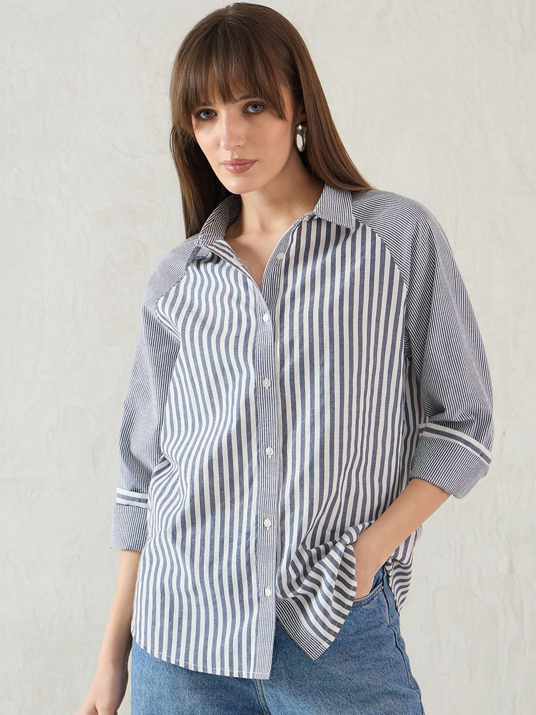 

FEMMELLA Women Comfort Opaque Striped Casual Shirt, Black