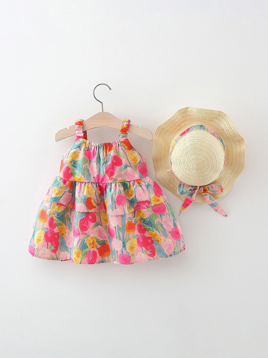 

LULU & SKY Girls Floral Printed A-Line Dress with Hat, Pink