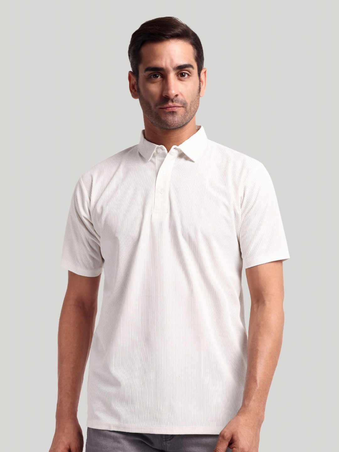

Moda Rapido Men Self Design Polo Collar Cotton T-shirt, White
