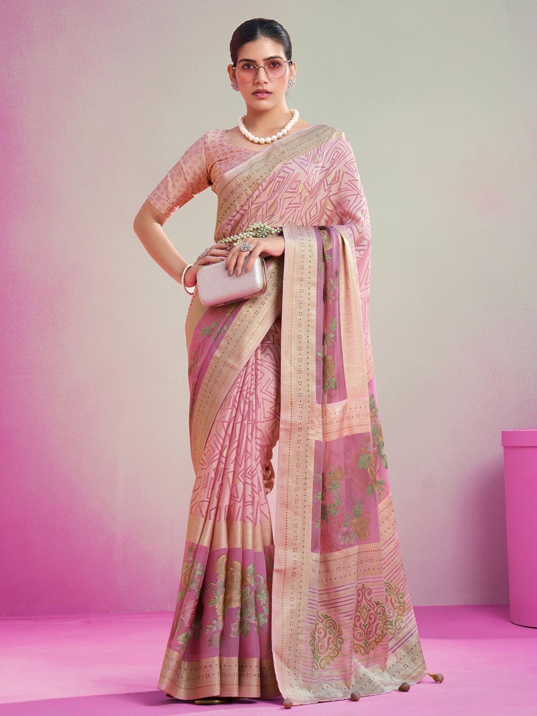 

Anouk Floral Zari Poly Georgette Belted Saree, Mauve