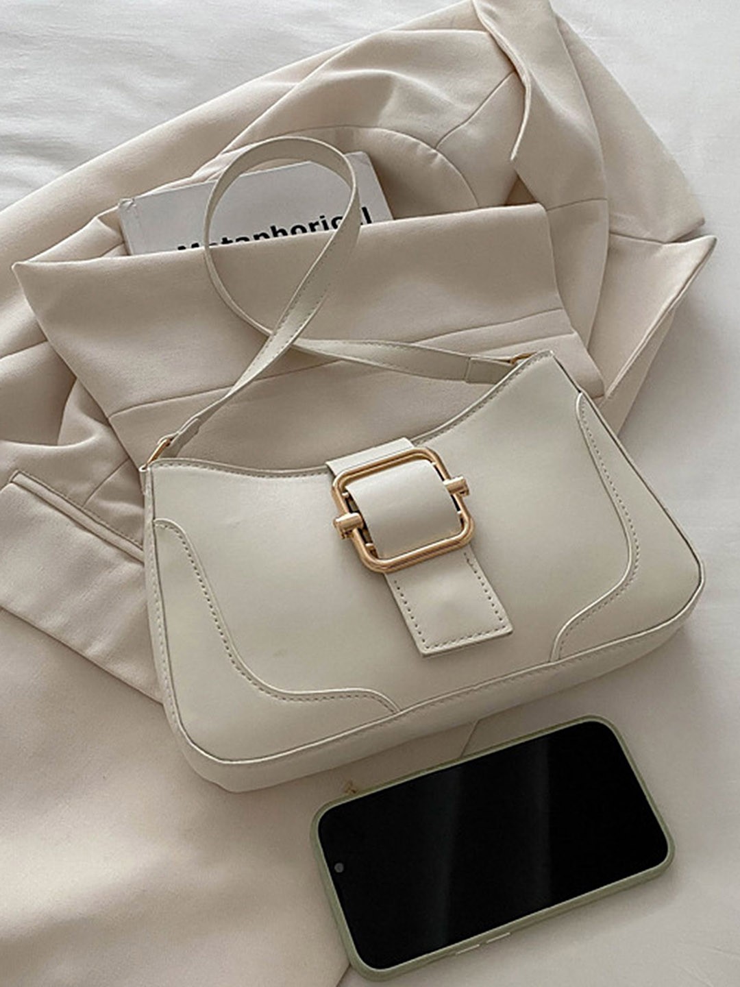 

LULU & SKY PU Oversized Structured Handheld Bag with Tasselled, White