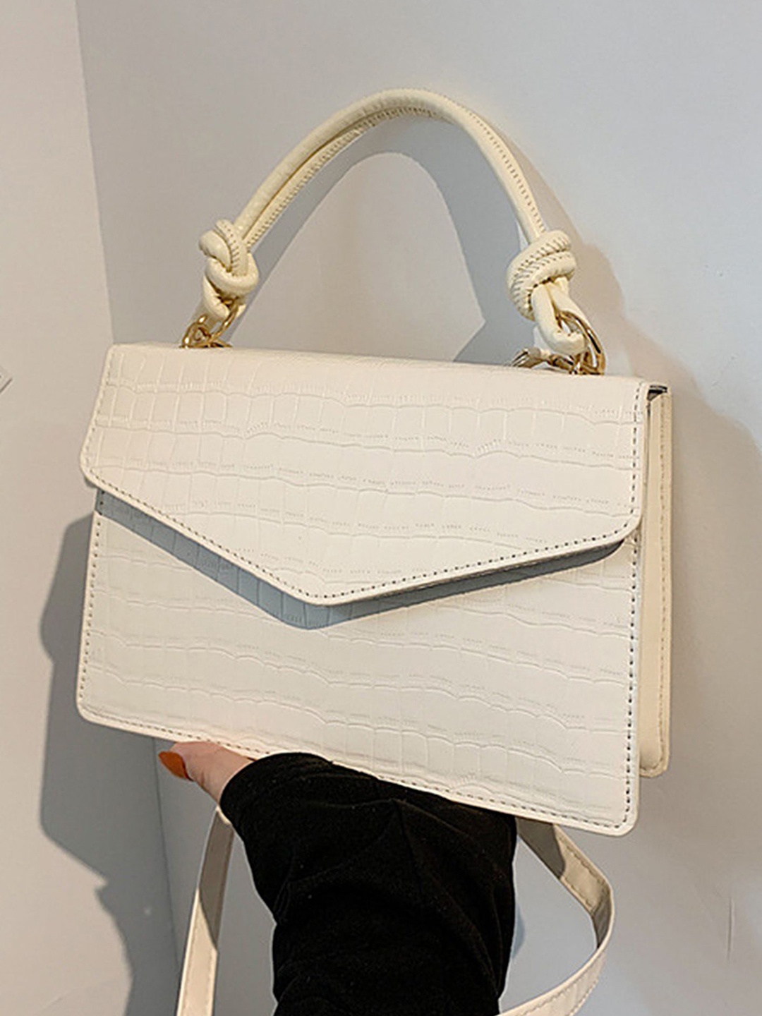 

LULU & SKY PU Bucket Handheld Bag with Bow Detail, White