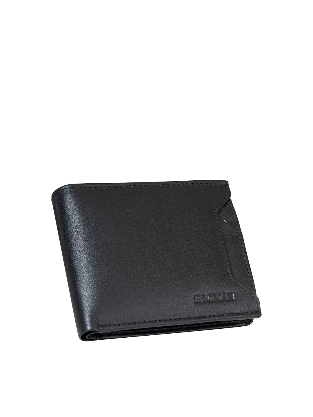 

BAGMAN Men Leather Two Fold Wallet, Black