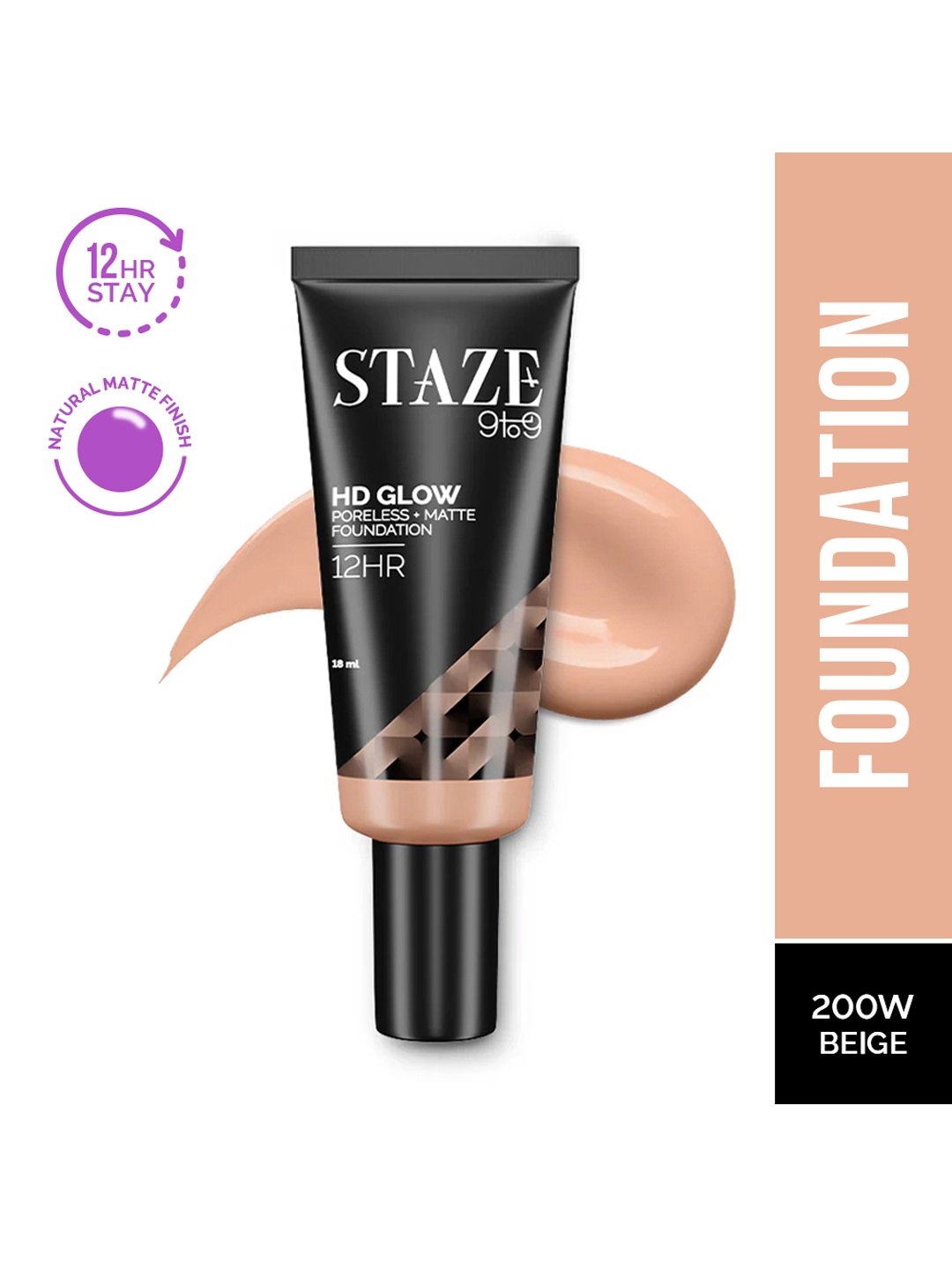 

STAZE 9to9 HD Glow Poreless + Matte Sweatproof Foundation 18 ml - Beige 200W, Nude