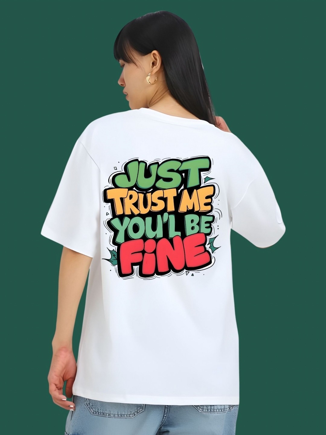

DressBerry Women Typography Printed Round Neck Cotton Oversized T-shirt, White