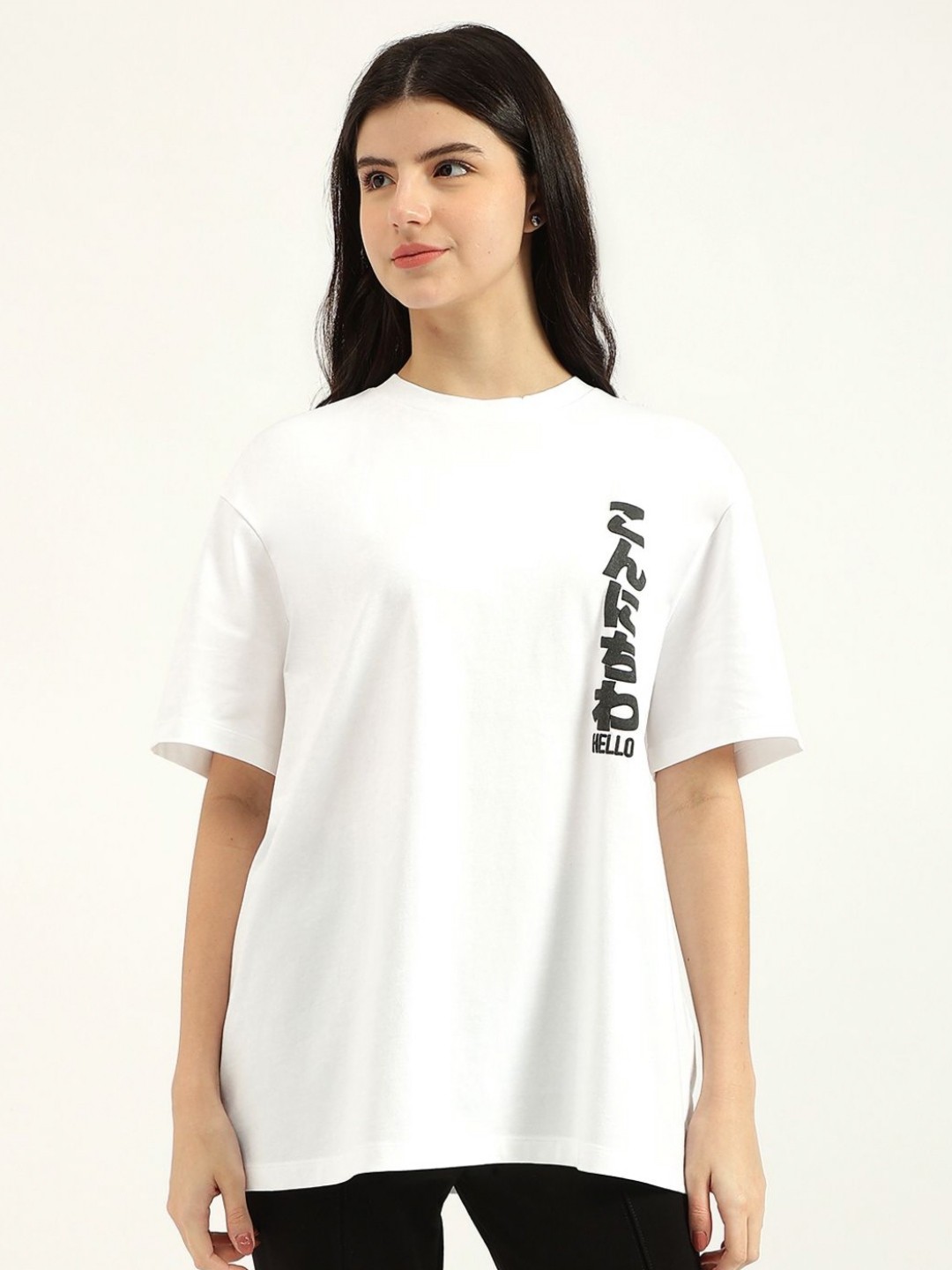 

United Colors of Benetton Women Typography Printed Round Neck Cotton T-shirt, White