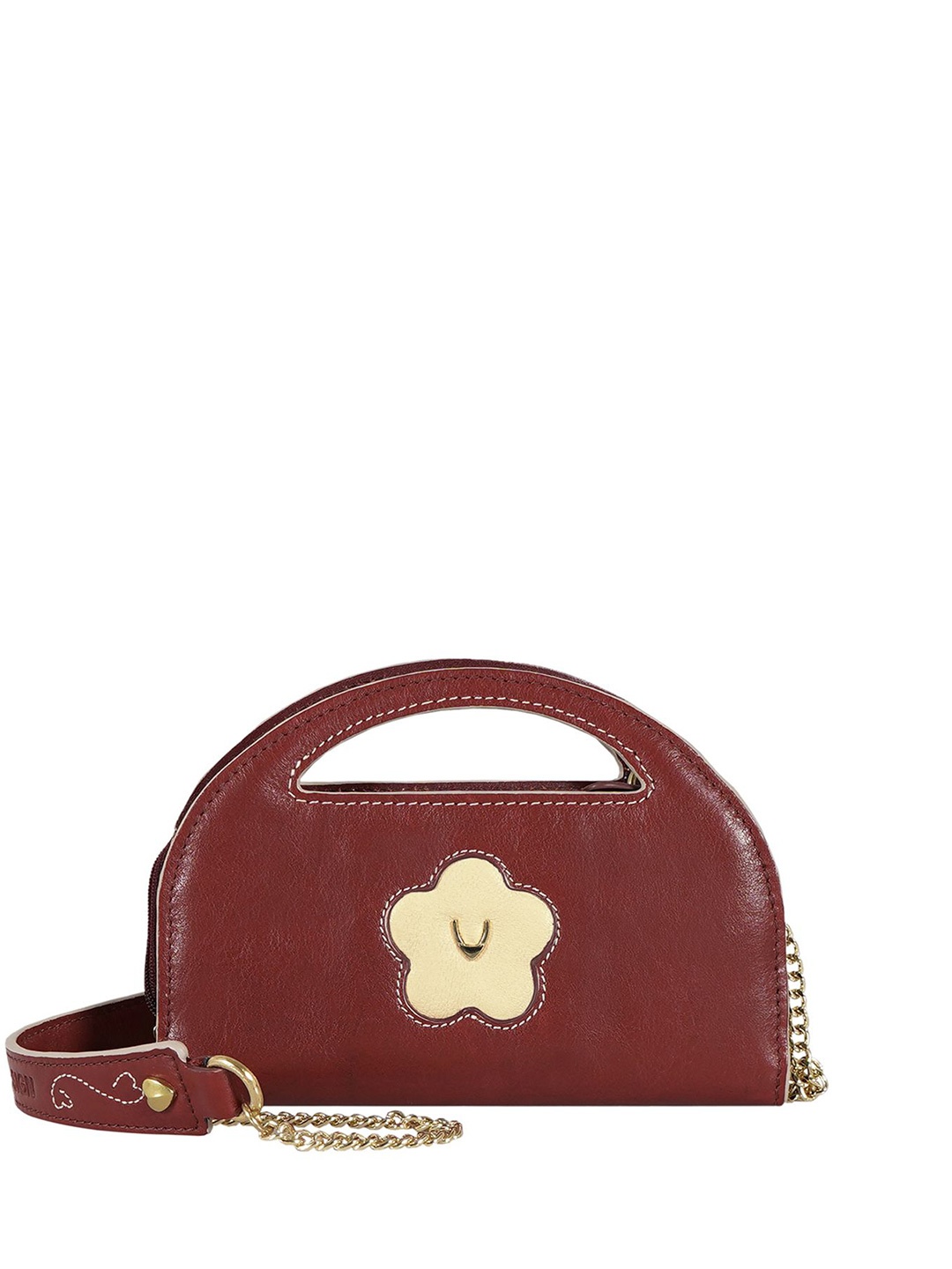 

Hidesign Jeju Floral Self Design Folded Leather Wallet With Shoulder Strap, Red