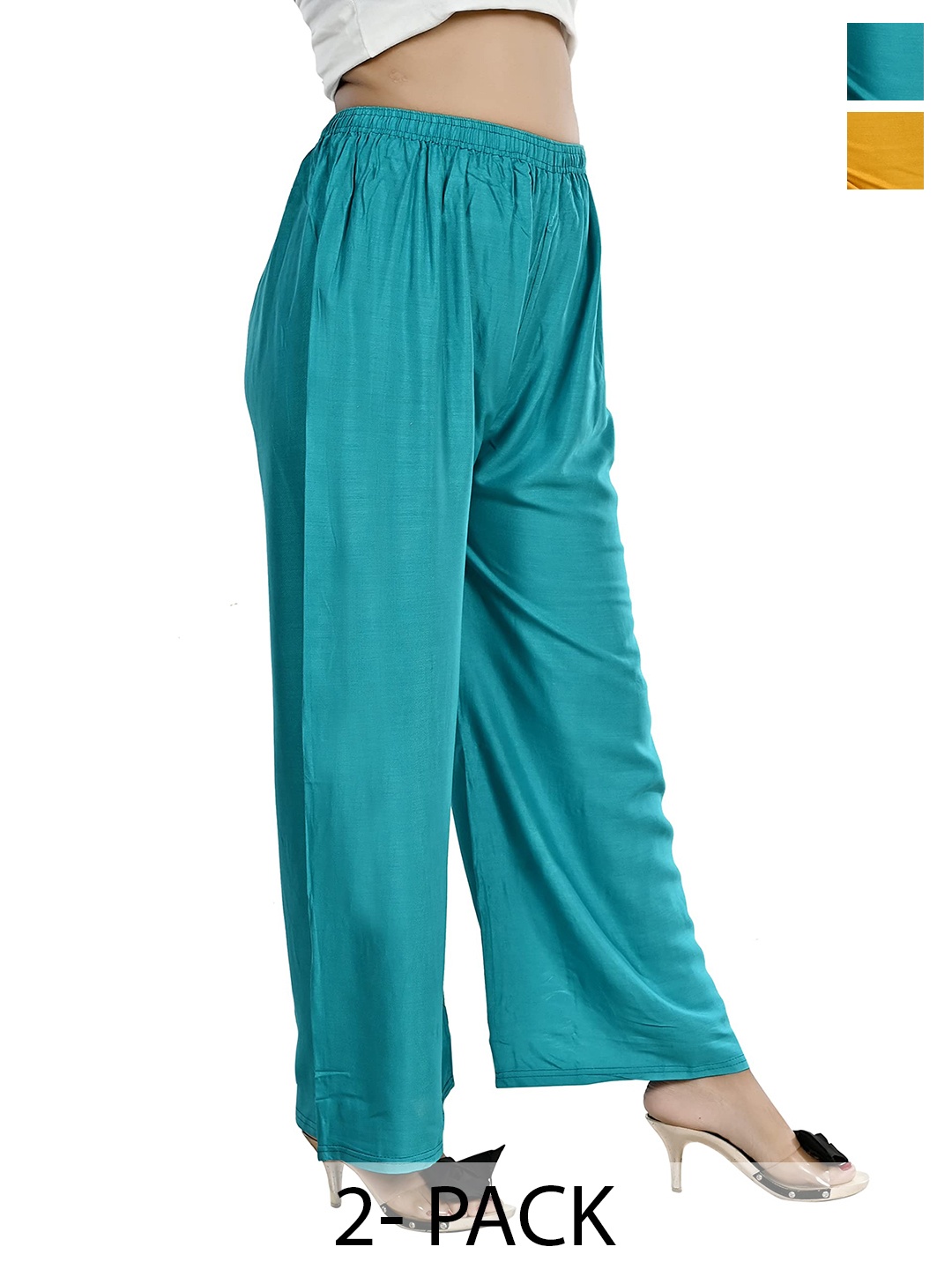 

NarNari Women Pack Of 2 Mid Rise Flared Palazzos, Turquoise blue