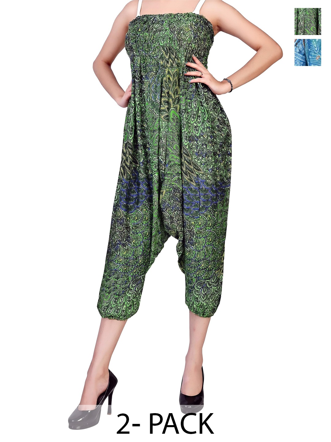 

NarNari Women Pack Of 2 Printed Mid-Rise Harem Pants, Green