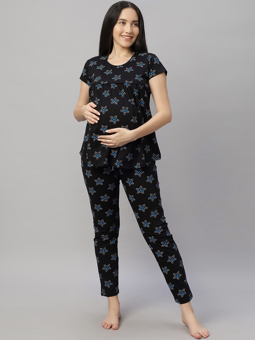 

DZZO Women Printed Night suit, Black
