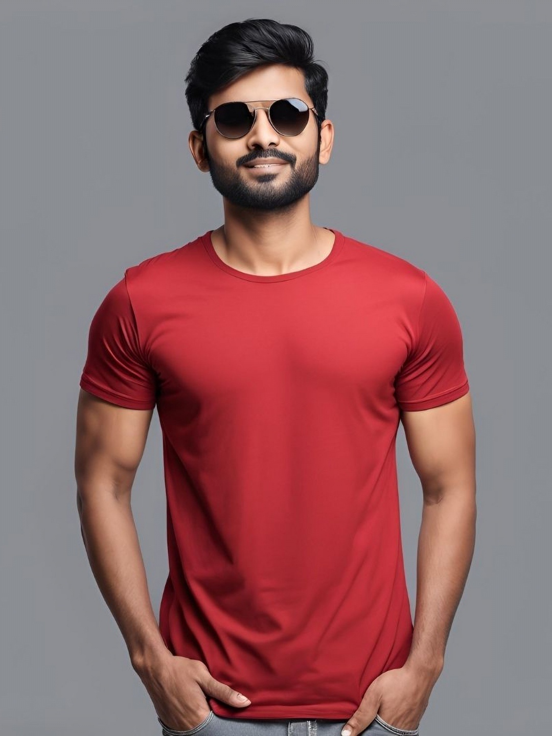 

Harashree Unisex Bio Finish Solid Round Neck Cotton T-shirt, Red