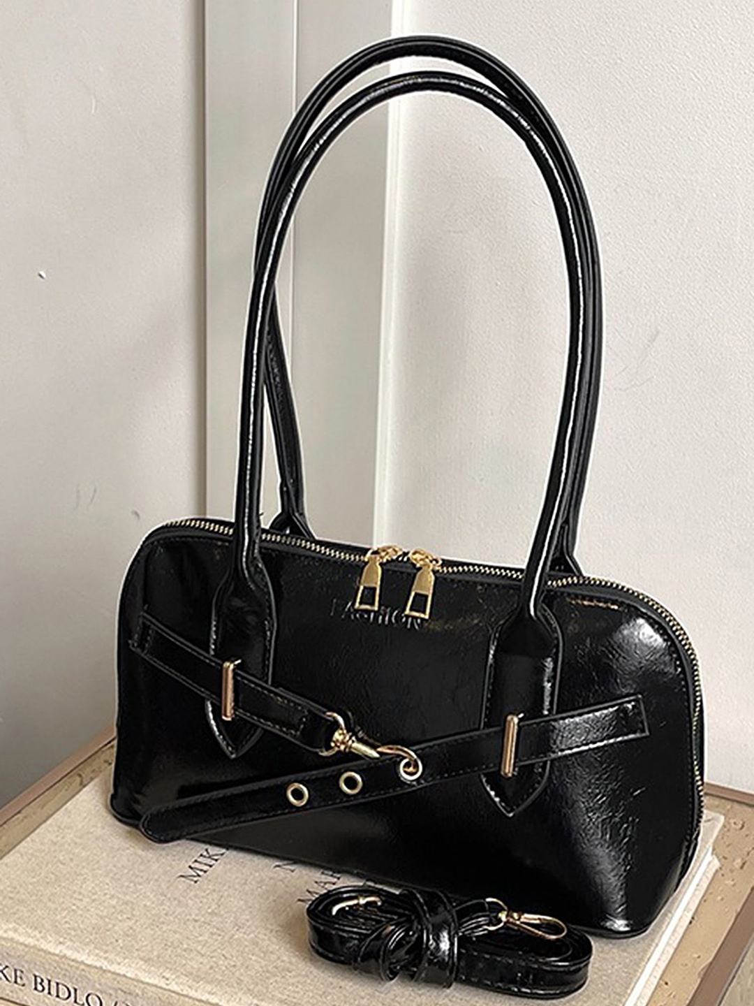 

LULU & SKY Colourblocked PU Structured Handheld Bag, Black