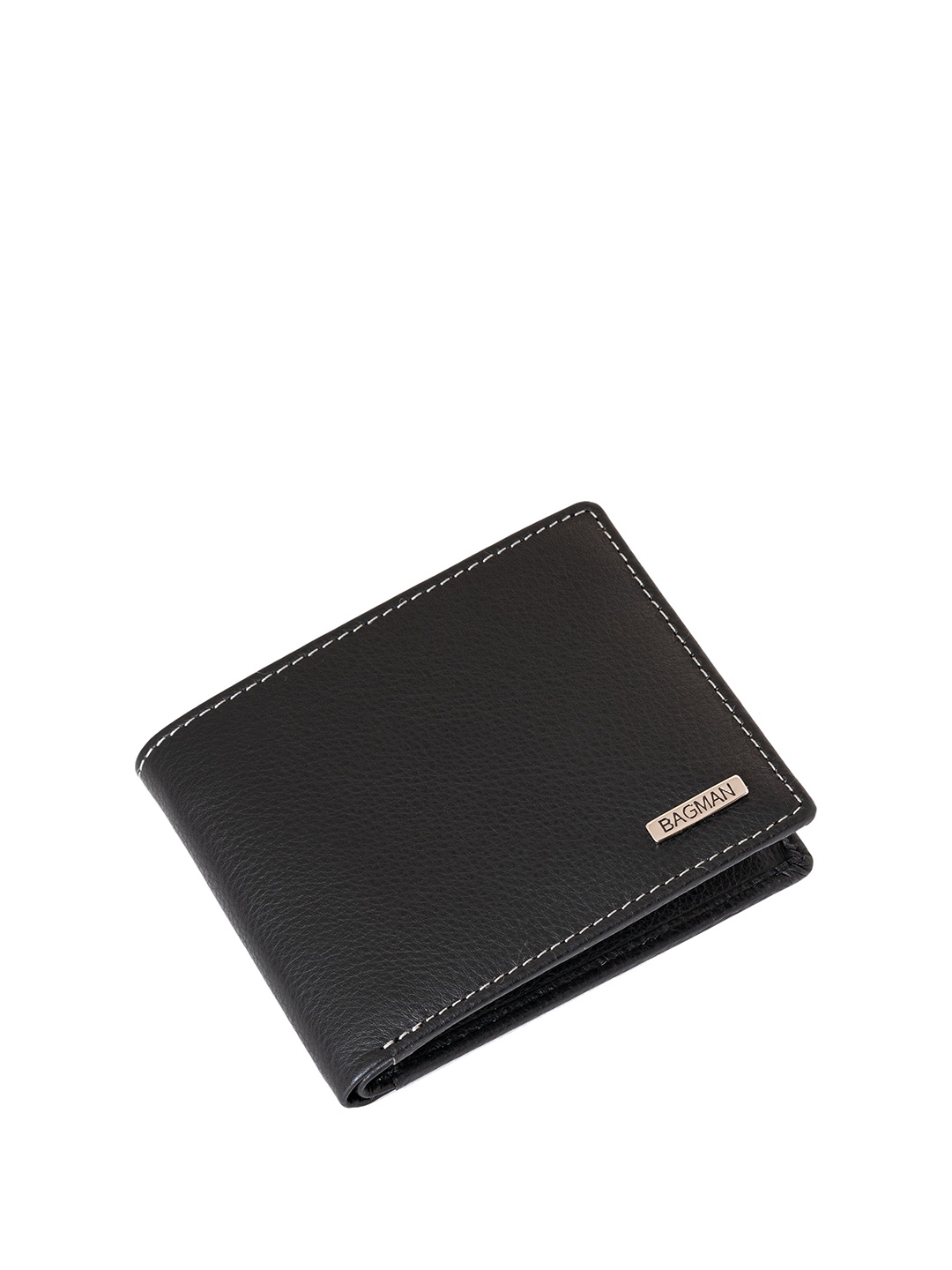 

BAGMAN Men Leather Two Fold Wallet, Black