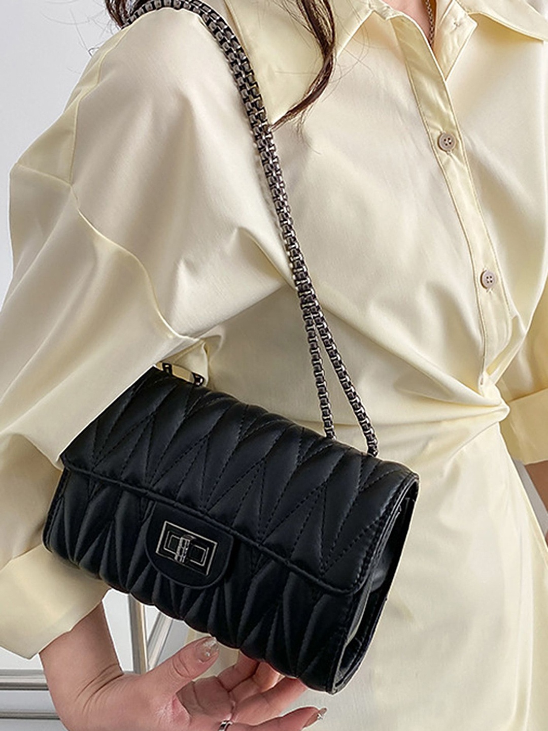 

LULU & SKY PU Structured Shoulder Bag with Fringed, Black