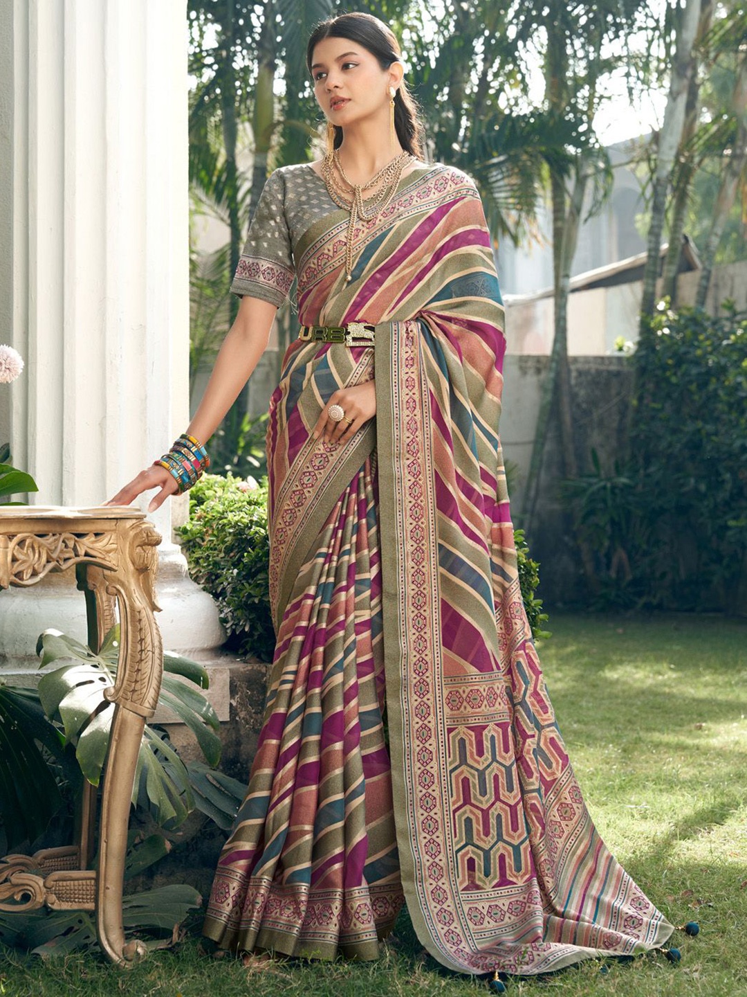 

Anouk Leheriya Poly Georgette Designer Saree, Grey