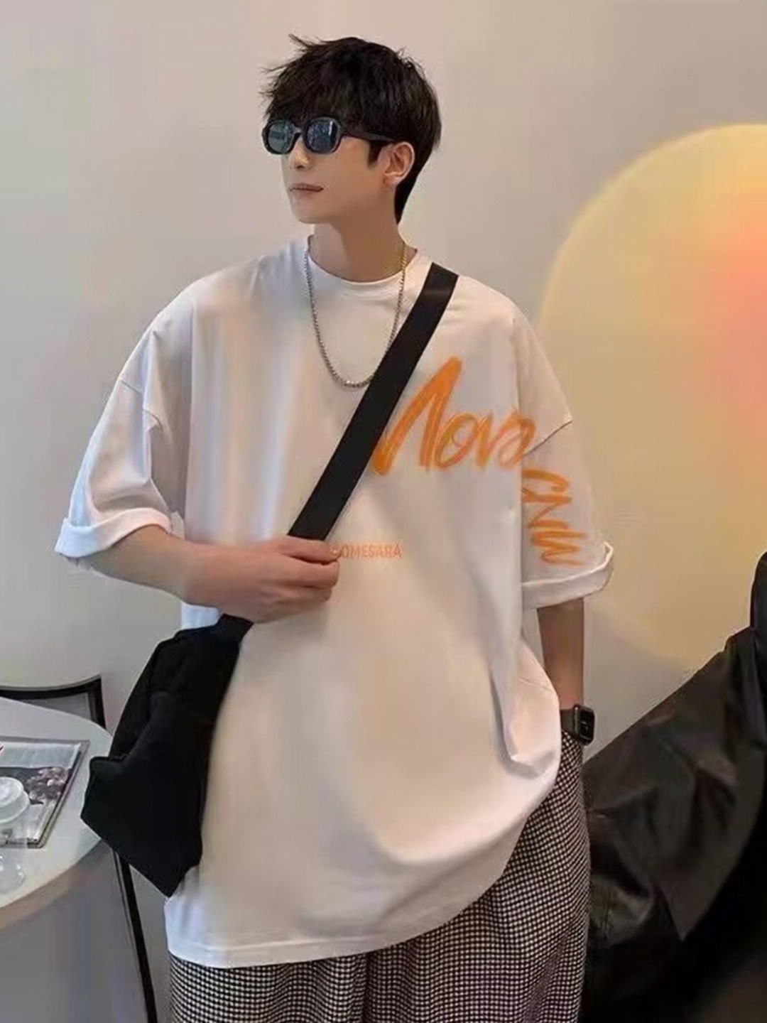 

HERE&NOW Men Typography Printed Round Neck Cotton Oversized T-shirt, White