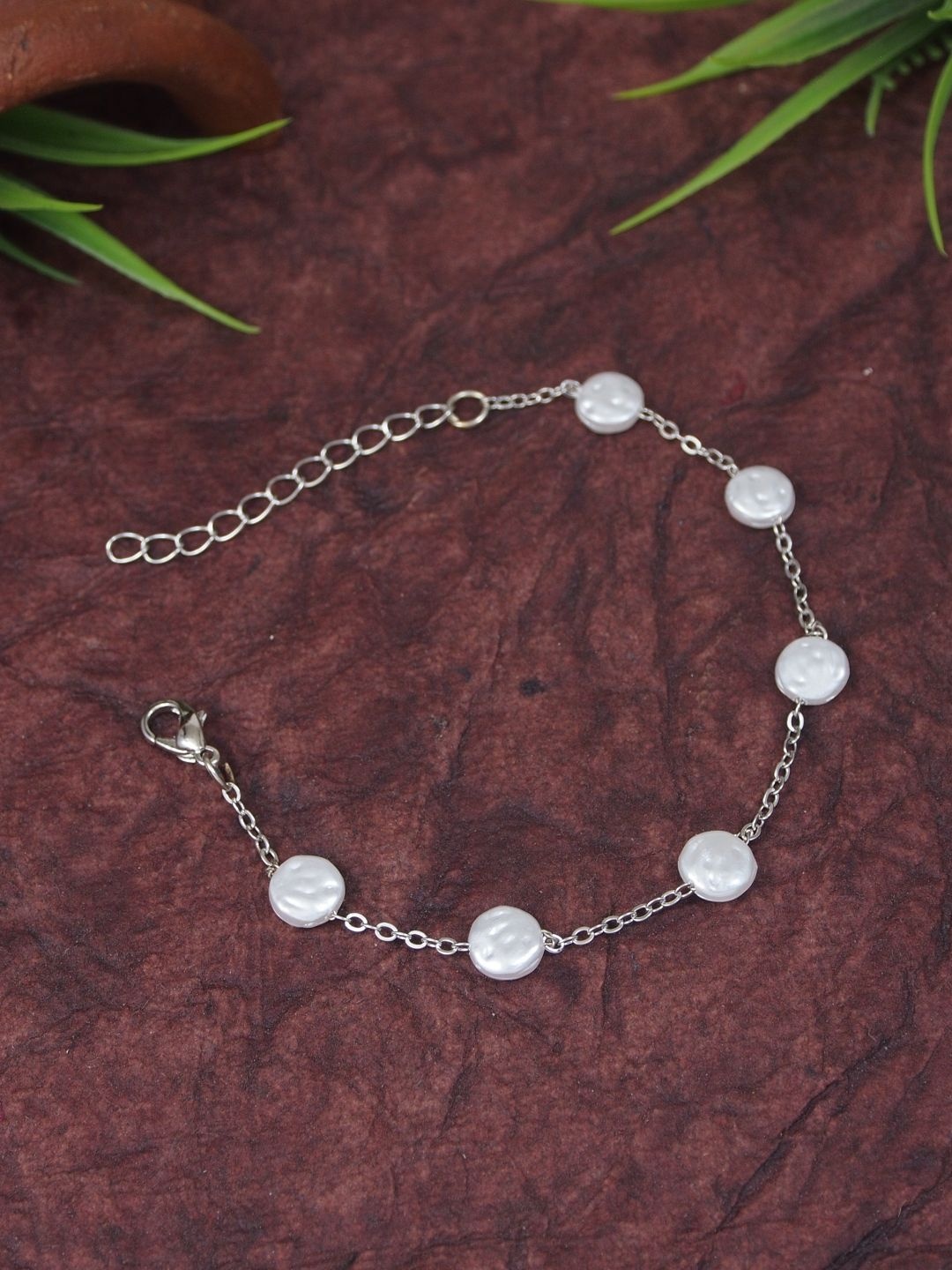 

V FASHION JEWELLERY Silver-Plated Stainless Steel Artificial Beads Beaded Link Bracelet