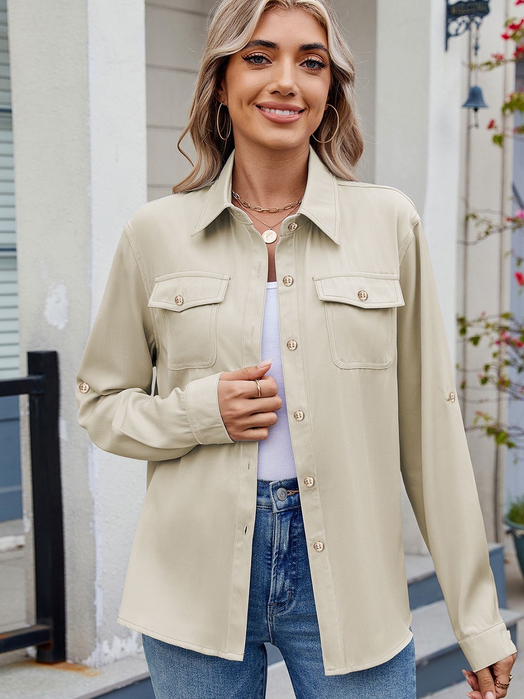 

StyleCast Women Opaque Casual Shirt, Cream