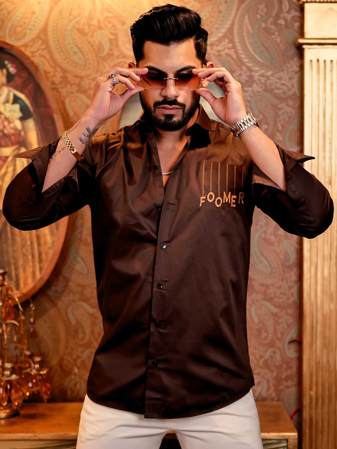 

Foomer Men Standard Opaque Casual Shirt, Brown