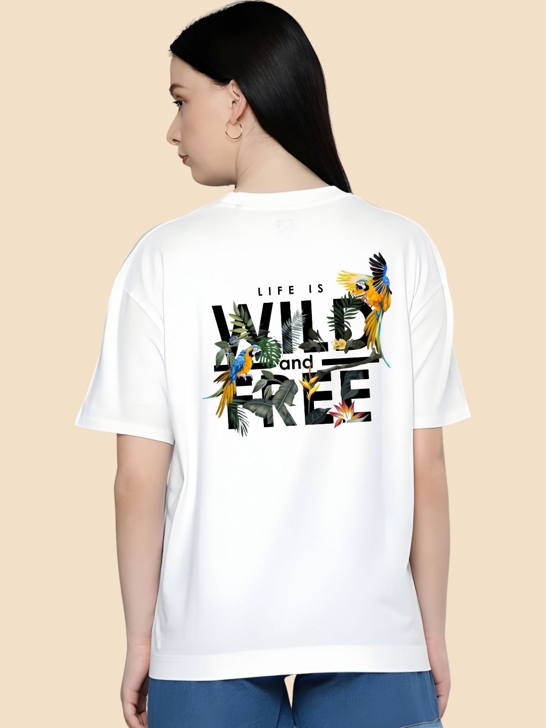 

SZN Women Typography Printed Round Neck Cotton Oversized T-shirt, White