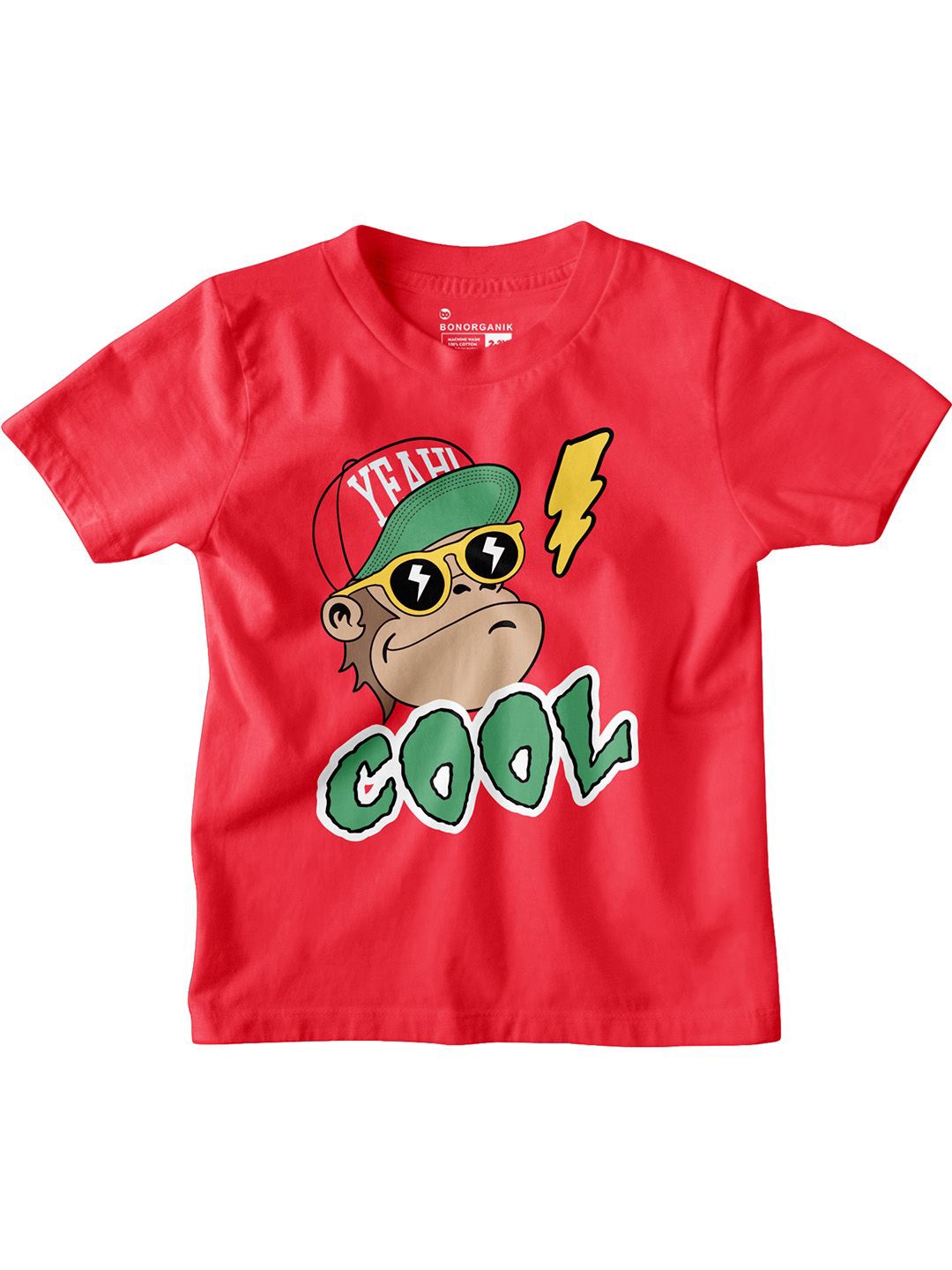 

BonOrganik Boys Graphic Printed Round Neck Cotton T-shirt, Red