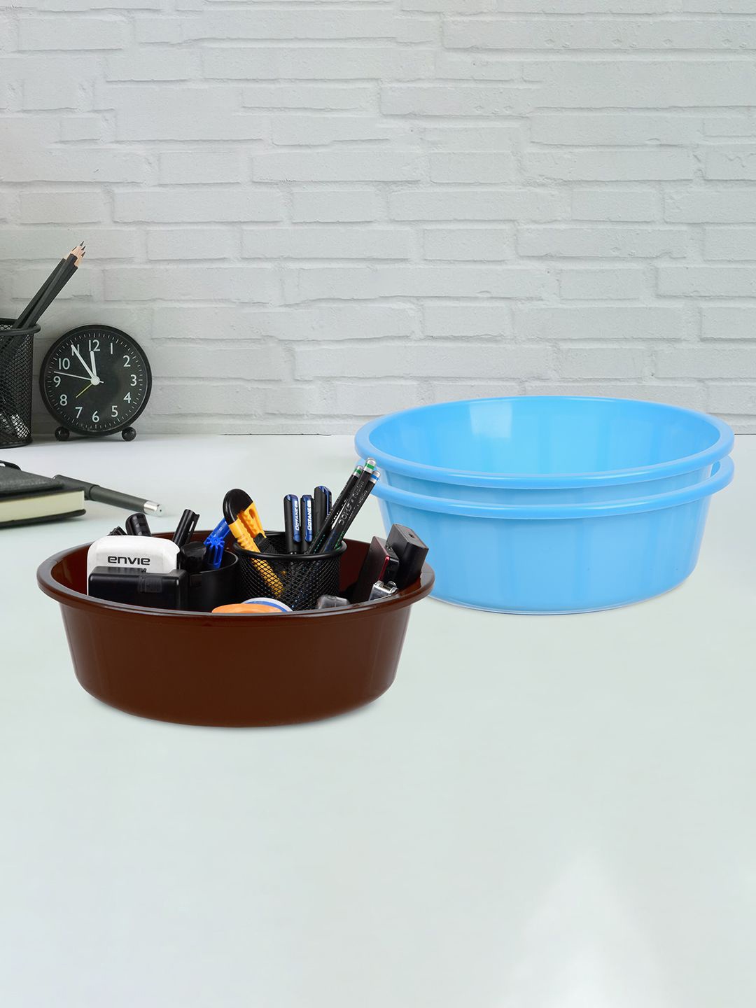 

Kuber Industries Blue and Brown 3 Pieces Desk Organisers