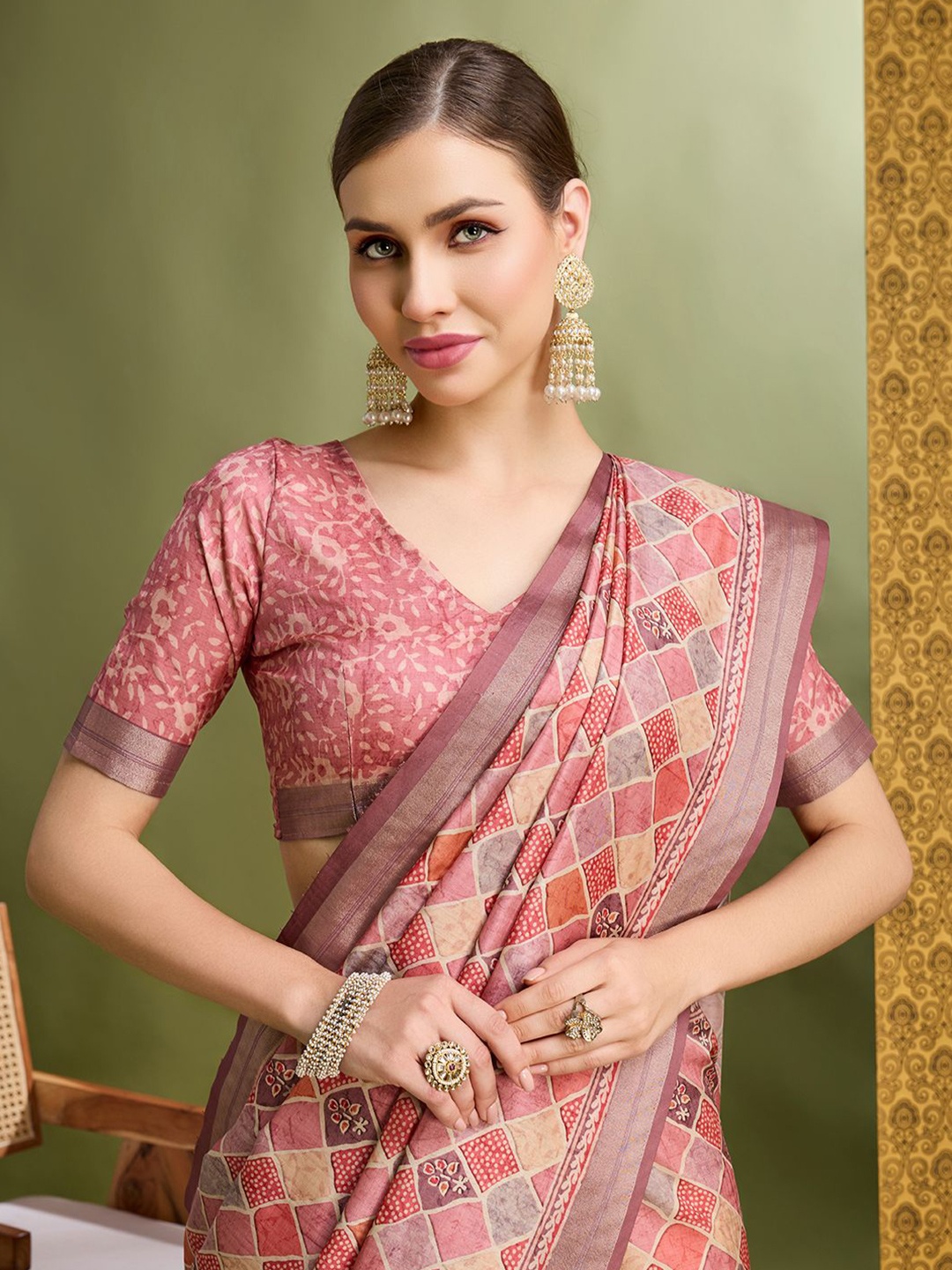 

Mantrotsav Batik Saree, Coral