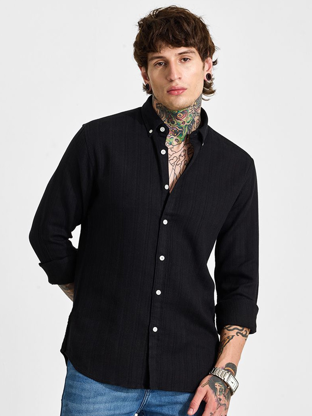 

Snitch Men Smart Slim Fit Opaque Casual Shirt, Black