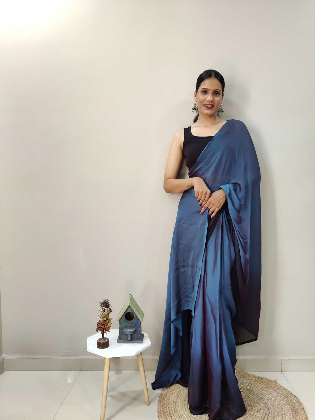

DIVASTRI Ombre Poly Chiffon Saree, Blue