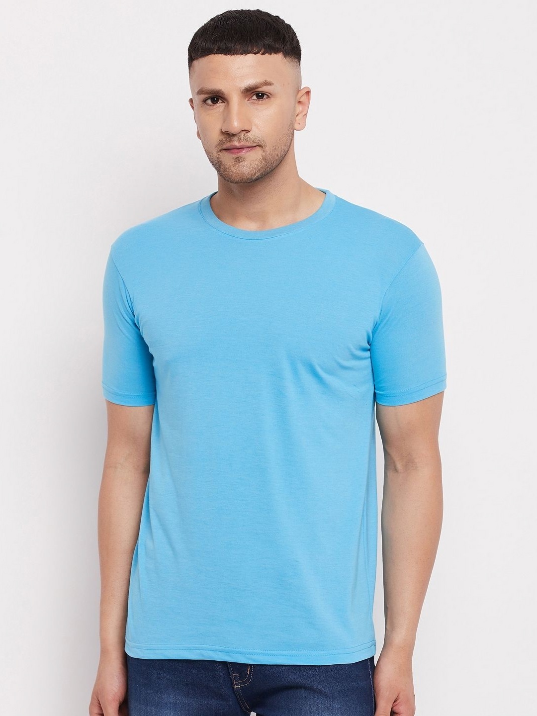 

LYCOS Men Solid Round Neck Cotton T-shirt, Blue
