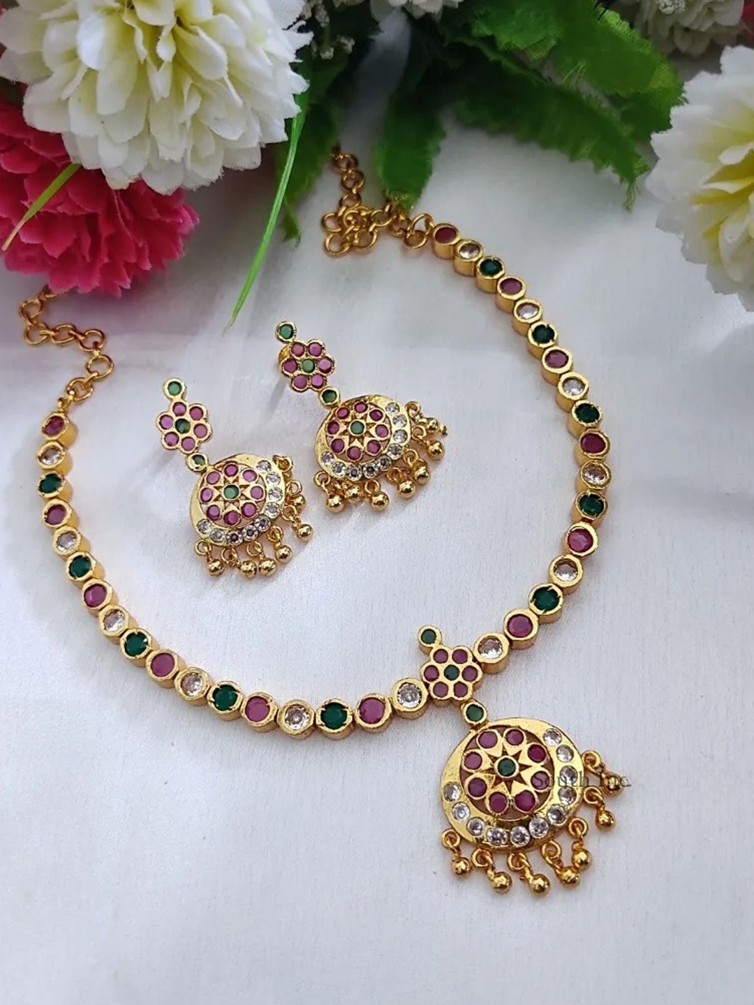 

Rangrozo Jewellery Gold Plated Cubic Zirconia Studded Jewellery Set