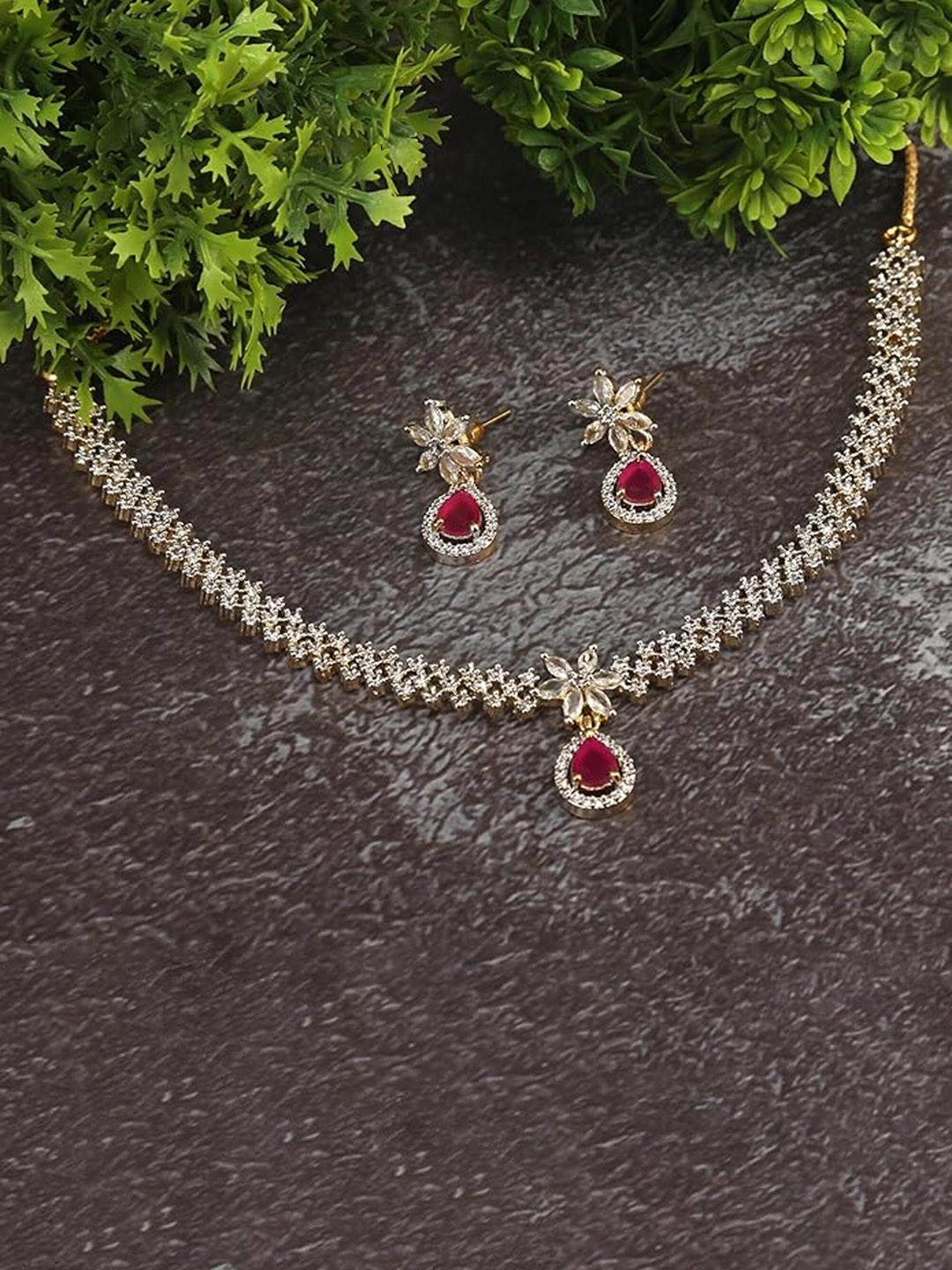 

Rangrozo Jewellery Gold-Plated Stone-Studded Jewellery Set