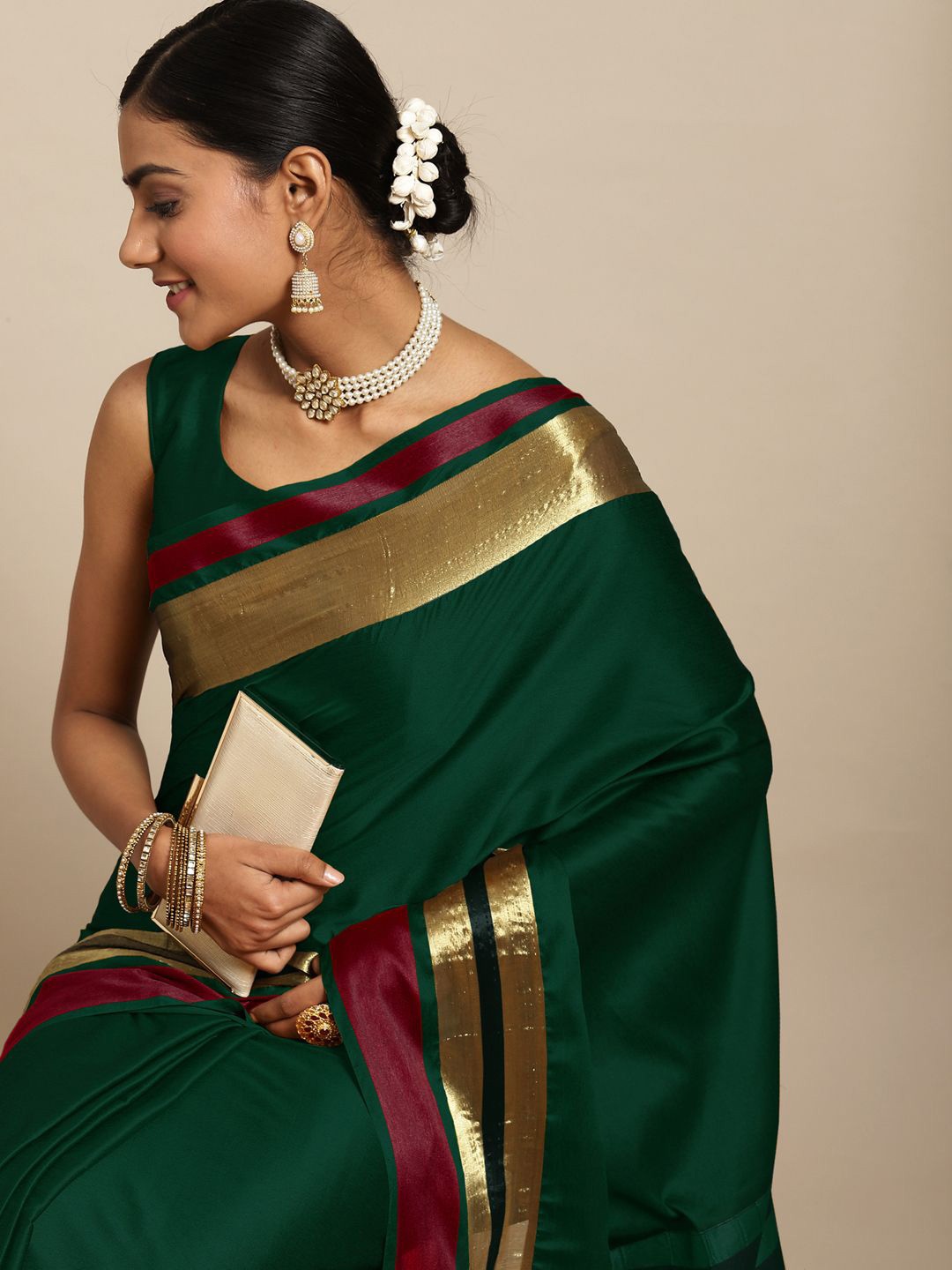 

Mitera Silk Cotton Saree, Green