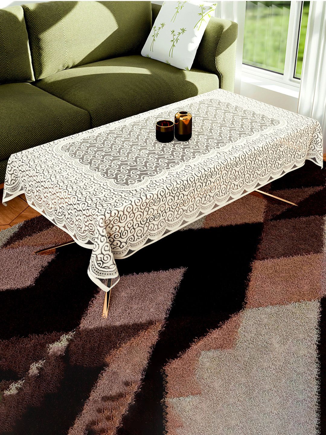

Kuber Industries Cream-Coloured Zig Zag Printed Cotton 4-Seater Table Cover