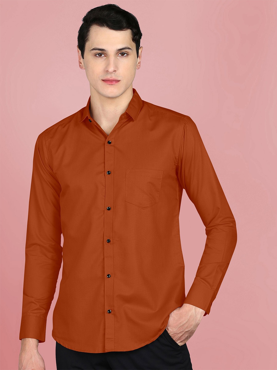 

Fibermill Men Slim Fit Opaque Casual Shirt, Rust