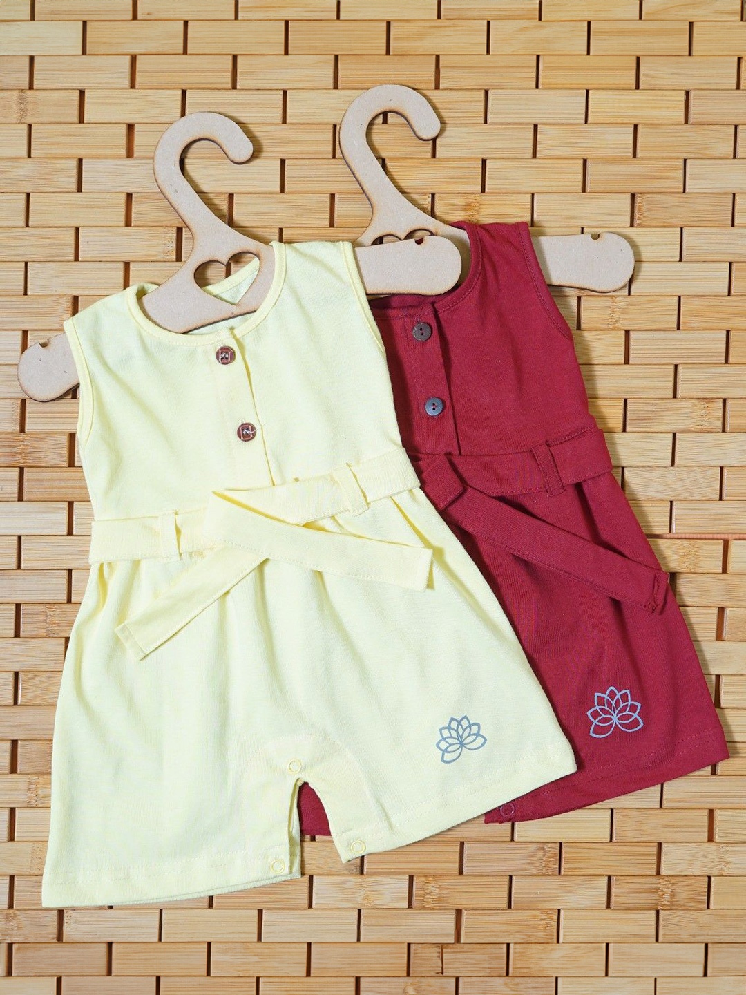 

THE MAPLES FASHION Girls Pack of 2 Cotton Rompers, Cream