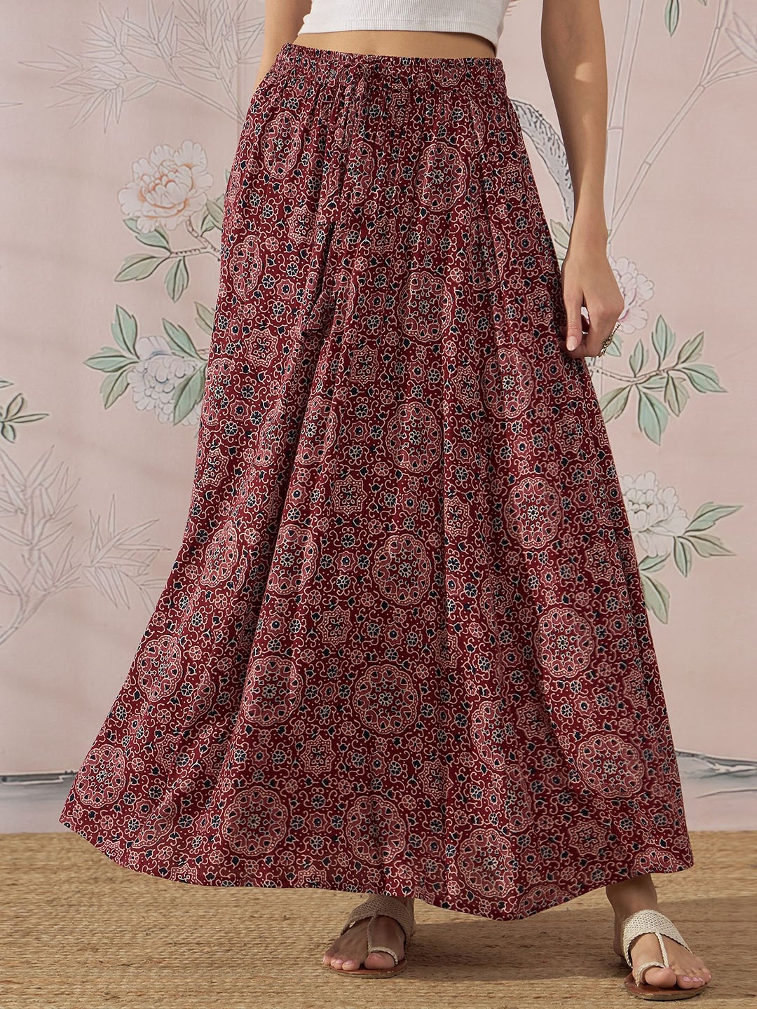 

InWeave Printed A-Line Flared Maxi Skirt, Maroon