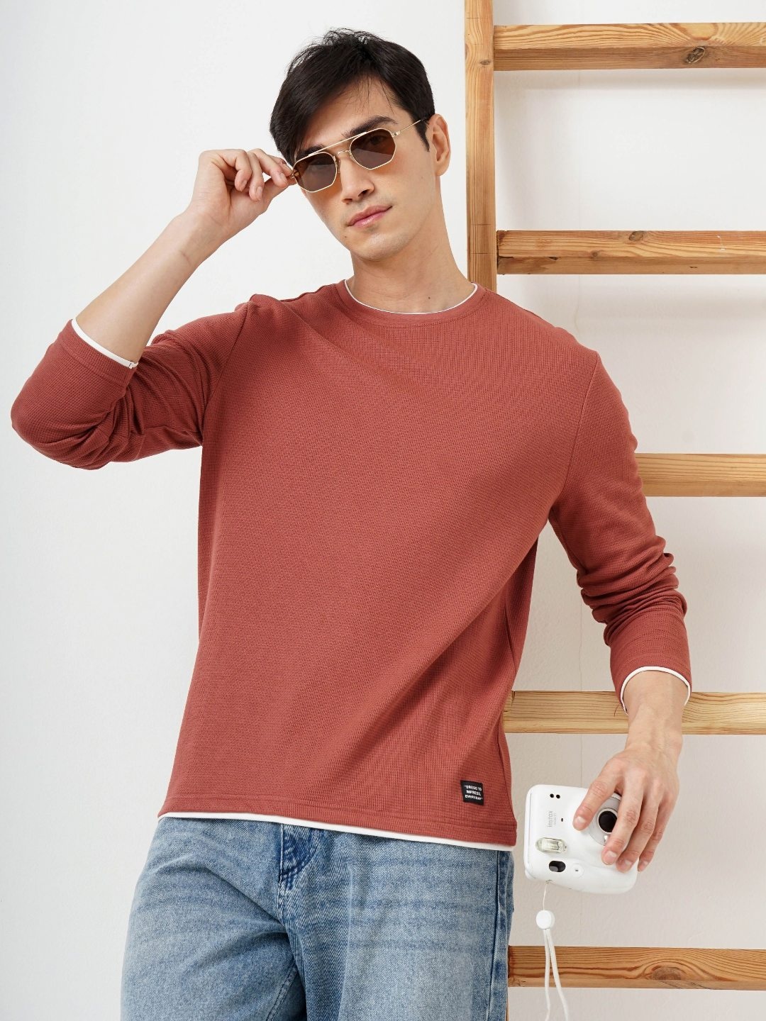 

Genoa Men Solid Round Neck Cotton T-shirt, Rust